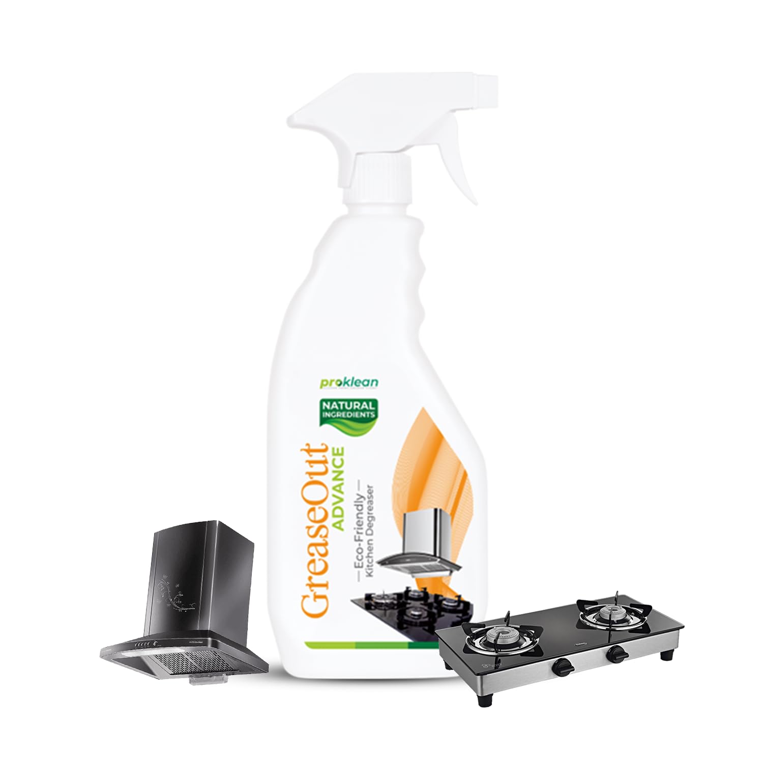 Proklean GreaseOut Advanced Kitchen Cleaner Spray - 500ml | Natural Degreaser & Oil Stain Remover for Stovetops, Countertops, Range Hoods, Grills, Gas Stoves | Deep Cleaning for Kitchen Appliances, Exhaust Fans, Deep Fryers | Perfect for Home & Commercial Use
