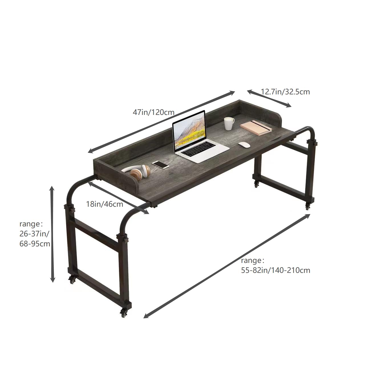 360° Swivel Overbed Table with Adjustable Height & Length - Heavy Duty Mobile Bed Desk for Hospital, Home & Office - Perfect for Eating, Working, Studying in Bed or Recliner