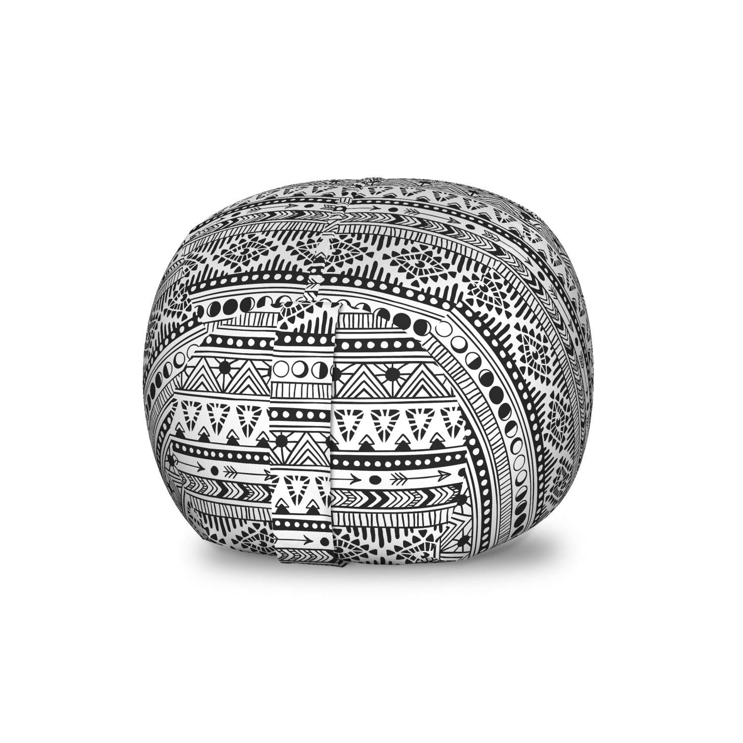 Lunarable Bohemian Gypsy Toy Storage Bag Chair - Doodle Style Illustration with Decorative Borders, Washable Stuffed Animal Organizer for Kids' Room (Small Size, Black & White) - Perfect for Playroom Organization & Cozy Reading Nook