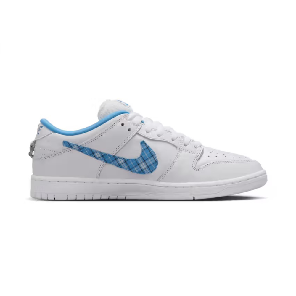 Nike SB Dunk Low Pro Sneakers in White, University Blue, Midnight Navy & Pure Platinum - Perfect for Skateboarding, Casual Wear & Street Fashion