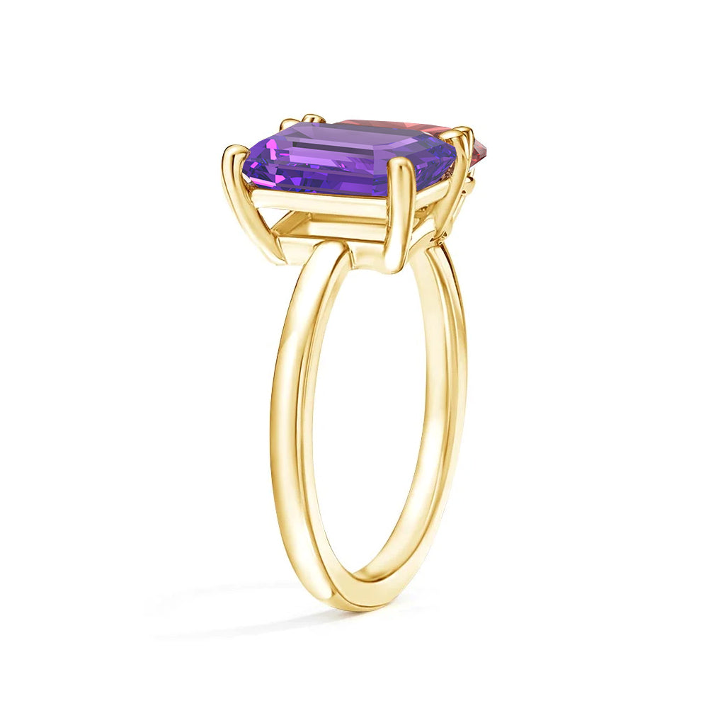 Personalized Toi et Moi Amethyst Birthstone Ring - Custom Anniversary Jewelry for Couples, Gift for Her, Romantic Proposal & Wedding Band