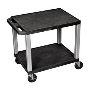 Luxor Tuffy Black 2 Shelf AV Cart with Nickel Legs & Electric Outlet - Perfect for Classroom, Office, and Home Theater Equipment Storage