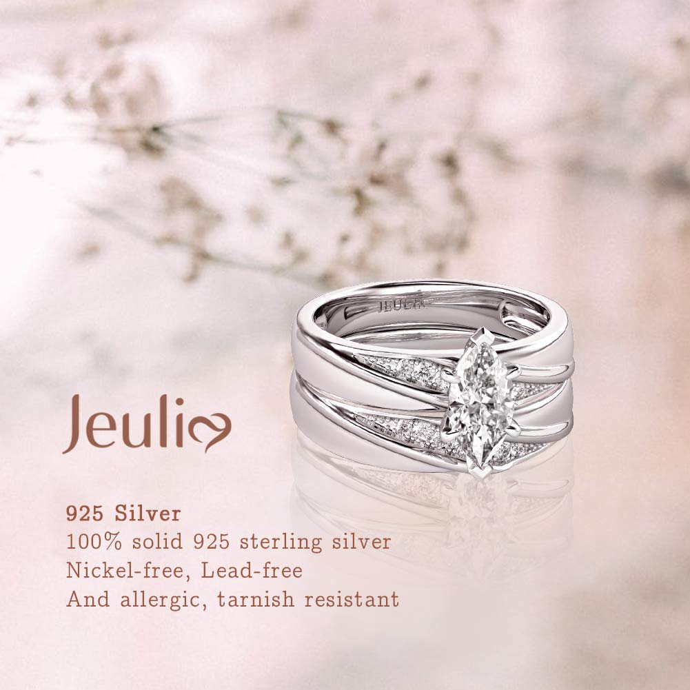 Jeulia 925 Sterling Silver Wedding & Engagement Rings for Women - 1.6ct Main Stone + 0.32ct Side Stones, Bridal Set, Anniversary & Promise Ring | Perfect for Proposals, Weddings, Anniversaries & Romantic Gifts