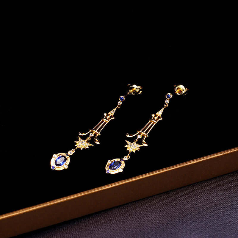 Baroque Sapphire Star Drop Earrings for Libra Birthstone | TB1218 | Elegant Jewelry Gift for Women, Birthday Present, Special Occasion Accessory