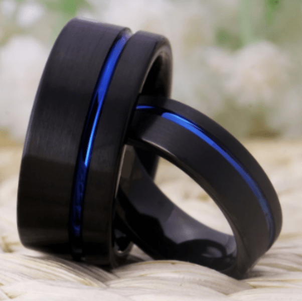 Elegant Blue Inlay Black Wedding Engagement Ring for Couples - Perfect for Proposals, Anniversaries & Romantic Occasions