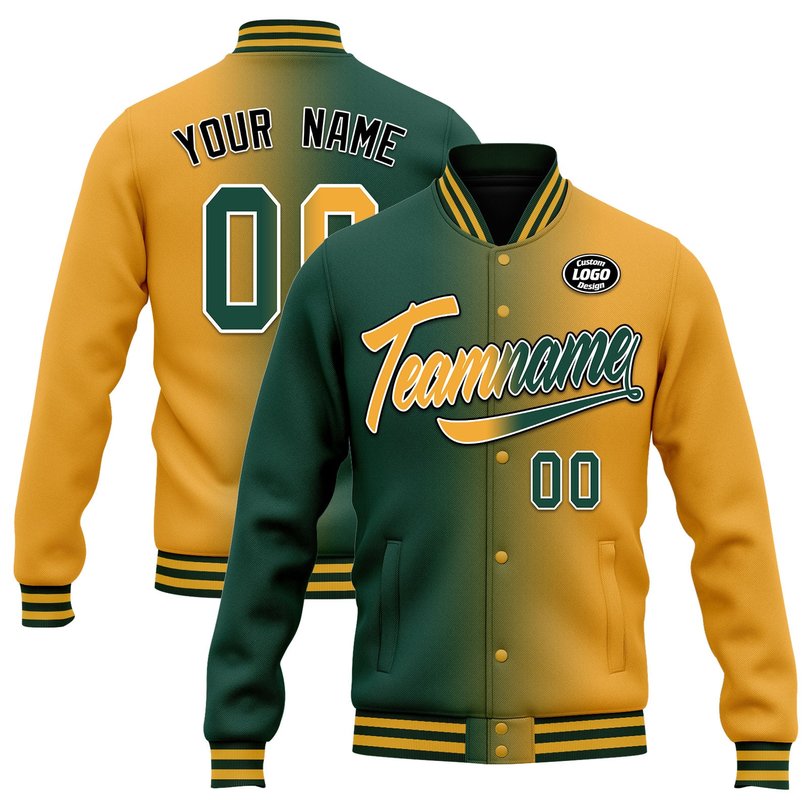 Custom Gradient Fashion Bomber Jacket - Full Snap Varsity Letterman Personalized Coat for Men & Women (Style FZ005 D028016) - Perfect for Streetwear, Casual Outfits, and School Events