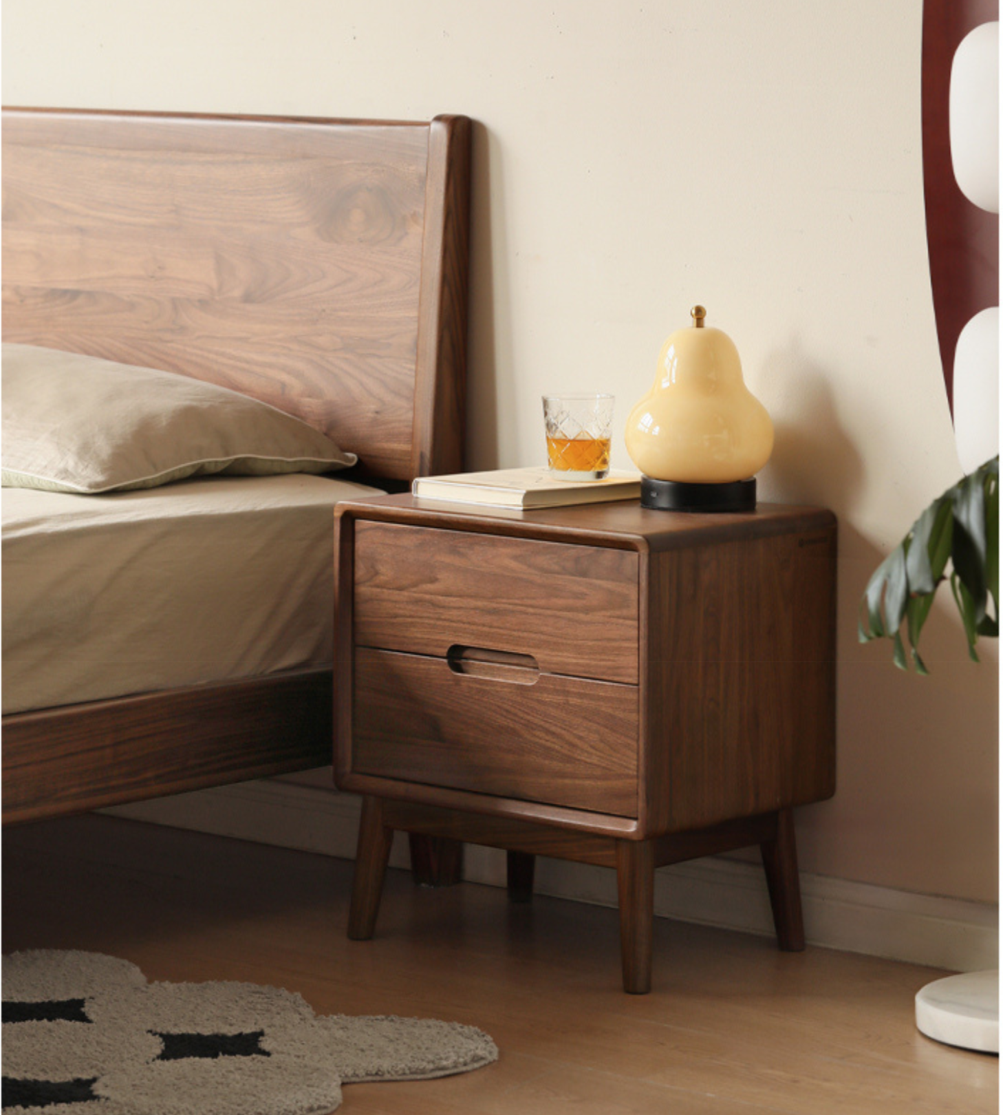 Premium Black Walnut Solid Wood Nightstand with Storage - Modern Bedside Table for Bedroom, Living Room & Guest Room - Durable & Stylish Furniture for Home Decor