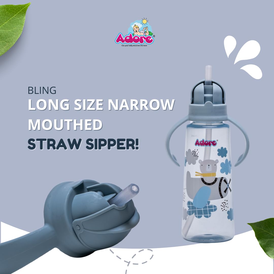 Adore Bling Leakproof Kids Water Bottle 240ml | BPA-Free Spill-Proof Toddler Sippy Cup with 360° Straw | Baby Drinking Bottle for Boys & Girls Ages 2+ | Perfect for Daycare, Travel & Outdoor Activities (Blue)