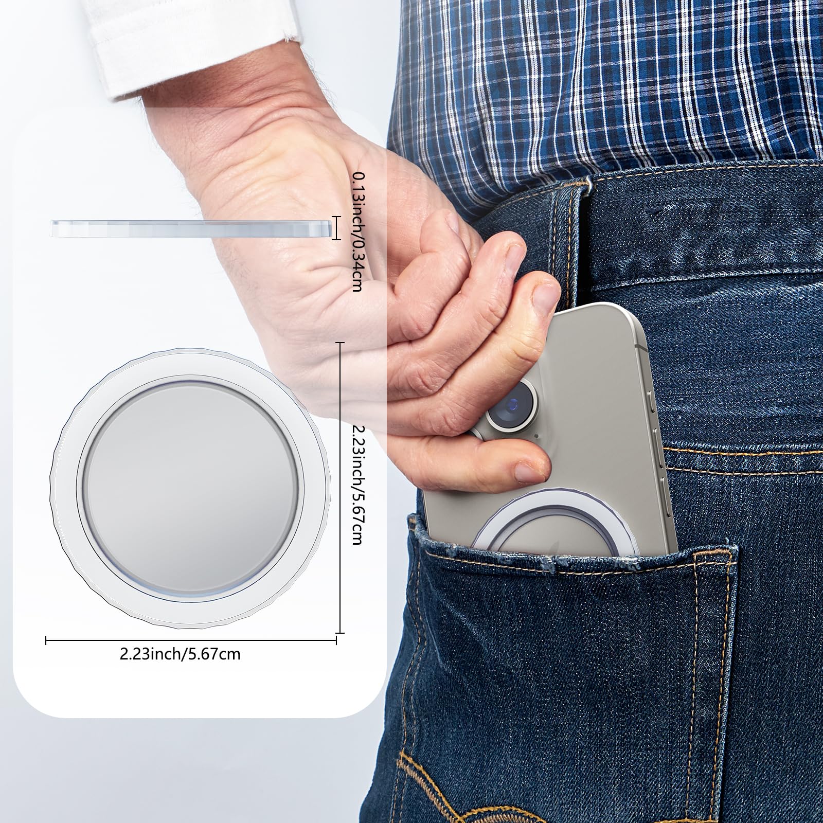 imluckies Magnetic Base - Compatible with PopSocket & MagSafe iPhone Cases, Removable Holder for Kindle/Phone, Thin & Light Portable Plate (Matte Clear) - Perfect for Car Mounts, Desk Stands & Hands-Free Viewing