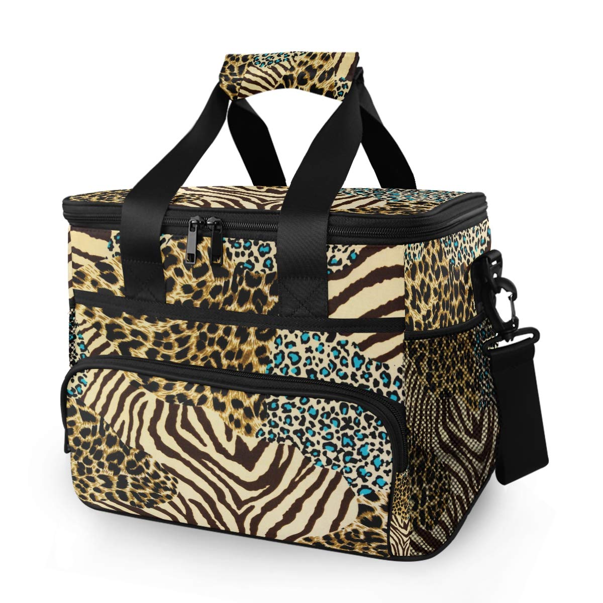 Insulated Large Lunch Bag 15L - Zebra Tiger Leopard Print Cooler Tote for Women & Men | Reusable Travel Picnic Lunchbox with Ice Pack | Perfect for Office, School, Hiking & Outdoor Activities