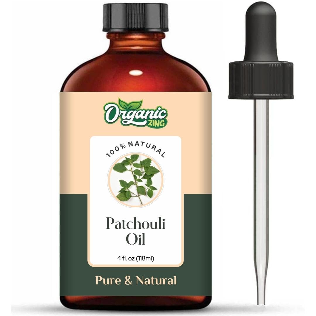 Organic Pure & Natural Patchouli Essential Oil for Skin, Face, Hair Care - Aromatherapy, Diffuser, Massage - 4oz (118ml) - Perfect for Relaxation, Stress Relief & DIY Beauty Products