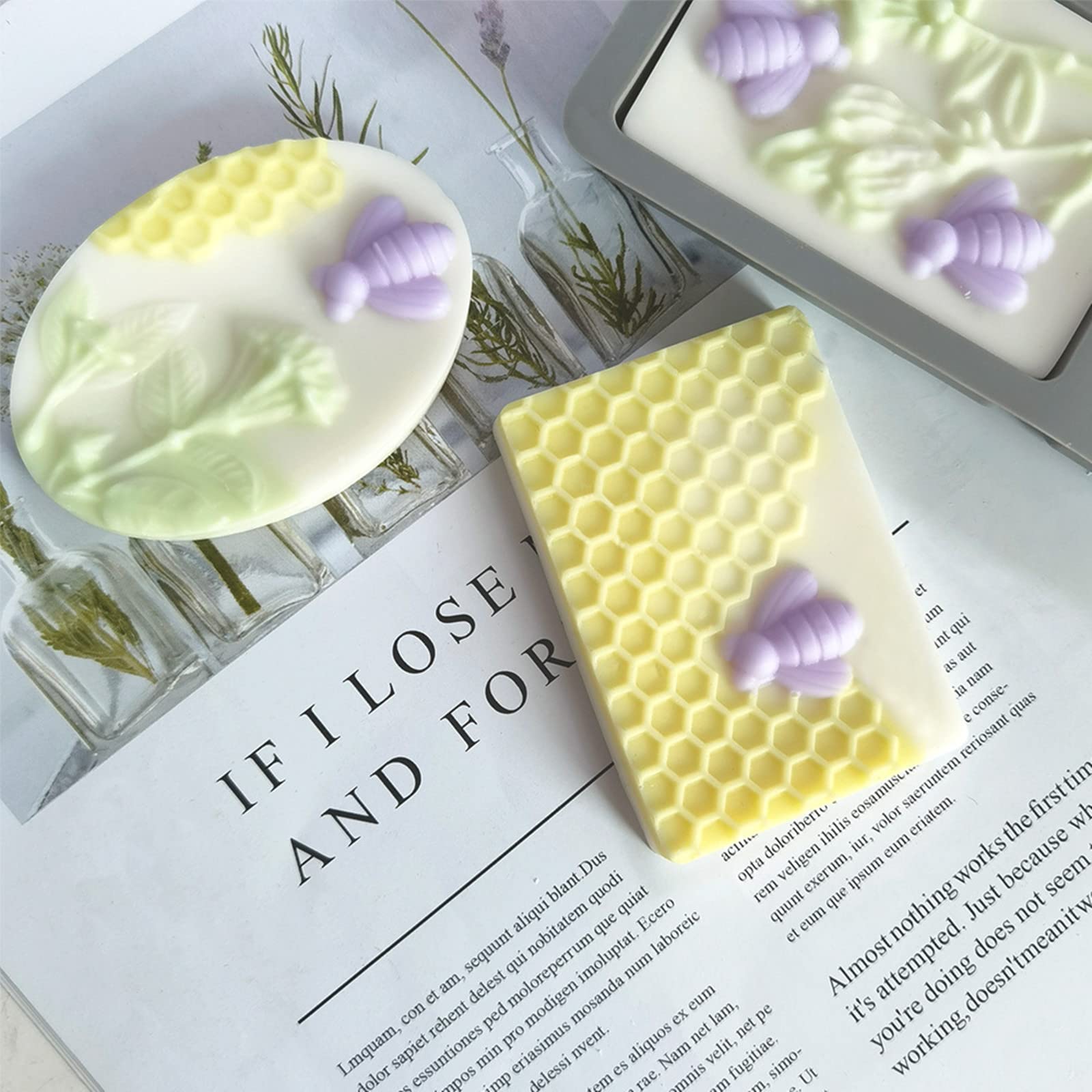 2Pcs Rectangle Bee Silicone Soap Molds - Reusable Honeycomb Molds for DIY Soap, Chocolate, Jelly, Candy Making | Perfect for Homemade Crafts, Bath Bombs & Party Favors