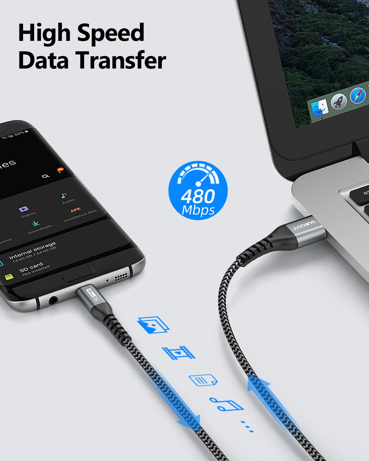 SUNGUY 3-Pack 2FT Micro USB Cable - Fast Charging & High-Speed Data Transfer USB 2.0 Cord with Durable Nylon Braiding - Compatible with Samsung Galaxy S7/S6, Android Phones, Power Banks, PS4 Controllers - Perfect for Home, Office & Travel Charging Needs
