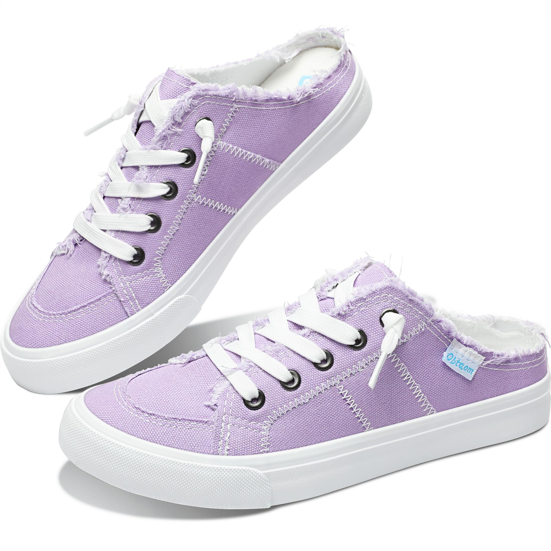 Obtaom Women's Memory Foam Canvas Clipper Sneakers - Comfortable Slip-On Backless Mule Shoes for Walking, Travel & Holiday Outfits