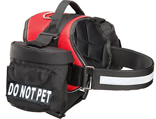 Doggie Stylz No Pet Dog Harness Vest with Detachable Saddle Bags & Reflective Strips - Red (19-25