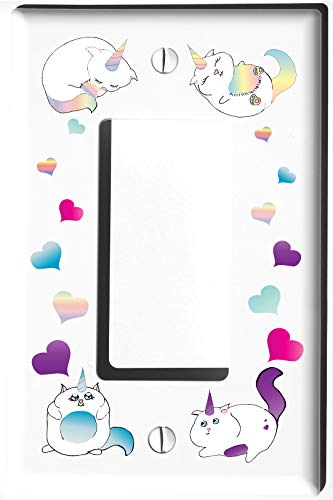 Caticorn Light Switch Plate Cover - Cat Unicorn Design for Kids Room & Nursery Decor - Single Rocker Switch - Perfect for Children's Bedroom, Playroom & Fantasy Themed Spaces