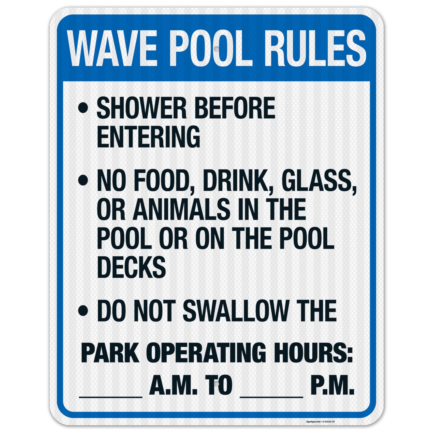 Florida Wave Pool Rules Sign - 24x30 Inches, 3M EGP Reflective .080 Aluminum, Complies with FL Pool Safety Code, Fade Resistant - Perfect for Water Parks, Public Pools & Beach Clubs (Made in USA)