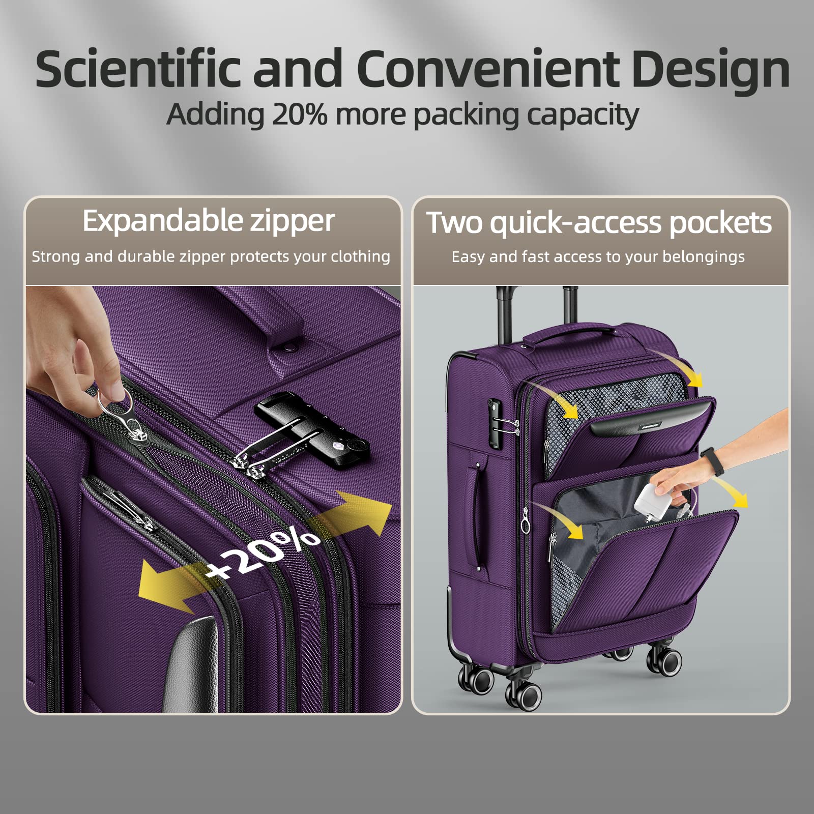 SHOWKOO 3-Piece Expandable Softside Luggage Set - Lightweight Durable Suitcases with Double Spinner Wheels & TSA Lock, Purple (20in/24in/28in) - Perfect for Air Travel, Business Trips & Family Vacations