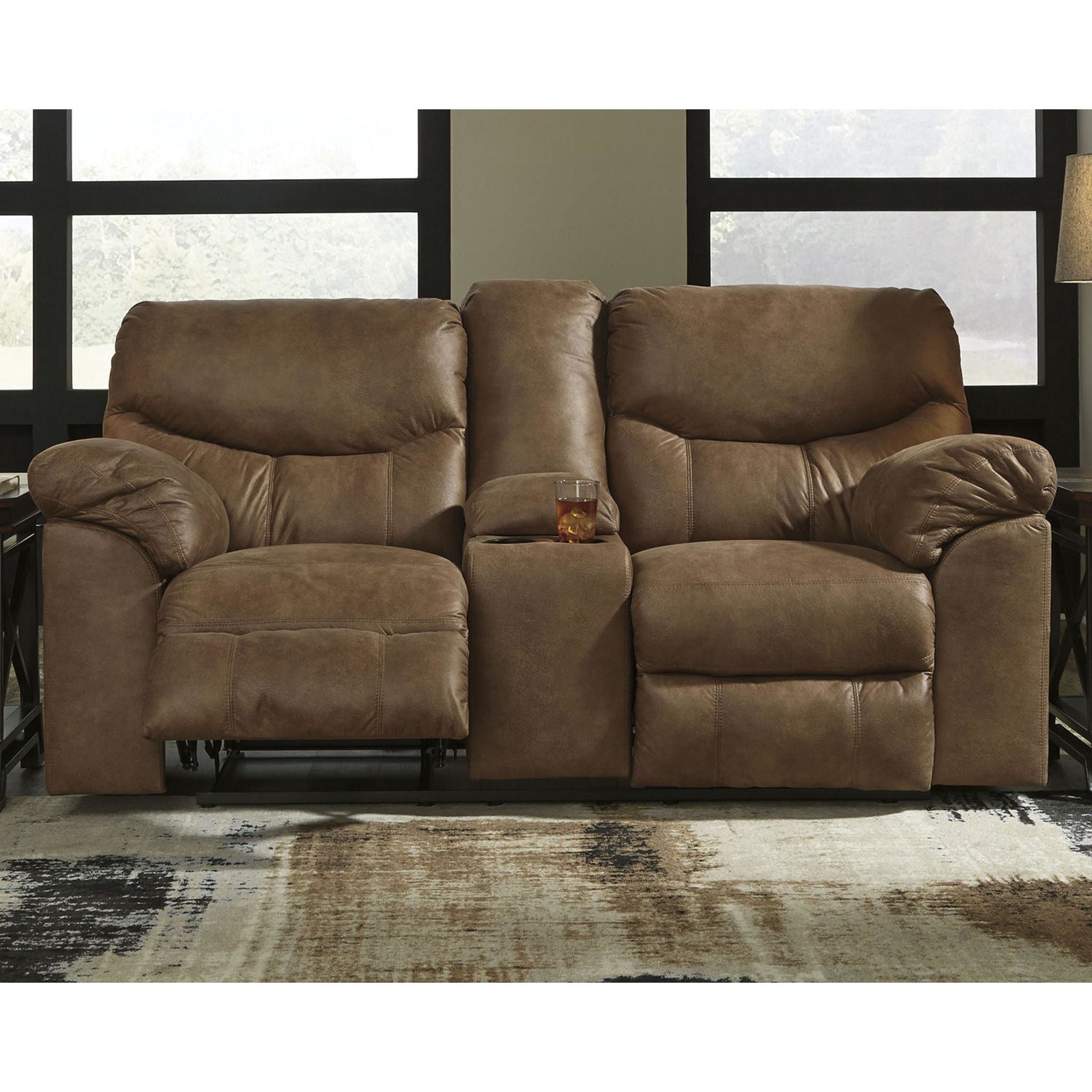 Boxberg Reclining Loveseat with Console - Modern Faux Leather Sofa Bed with Cup Holders and USB Charging Ports - Perfect for Living Room, Home Theater, and Small Spaces