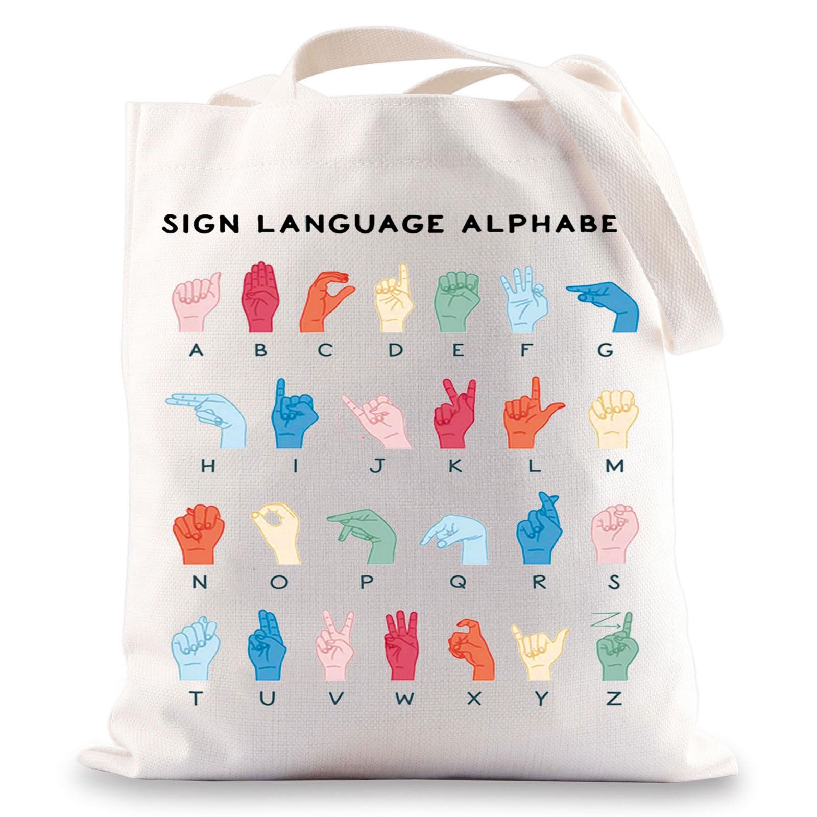 BWWKTOP ASL Teacher Tote Bag - American Sign Language Gifts for ASL Interpreters & Deaf Education Teachers - Durable Canvas Bag for School, Work & Daily Use