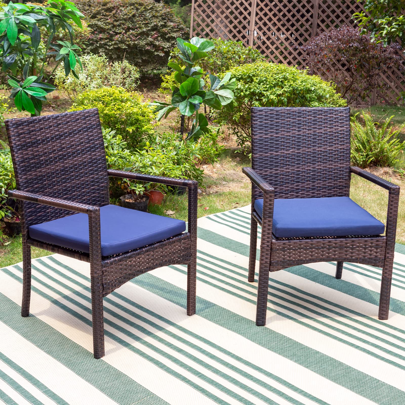 Sophia & William 2-Piece Brown PE Rattan Patio Dining Chairs with Cushions - Modern Outdoor Conversation Set (330 lbs Capacity) - Perfect for Backyard, Garden, Poolside & Terrace Relaxation