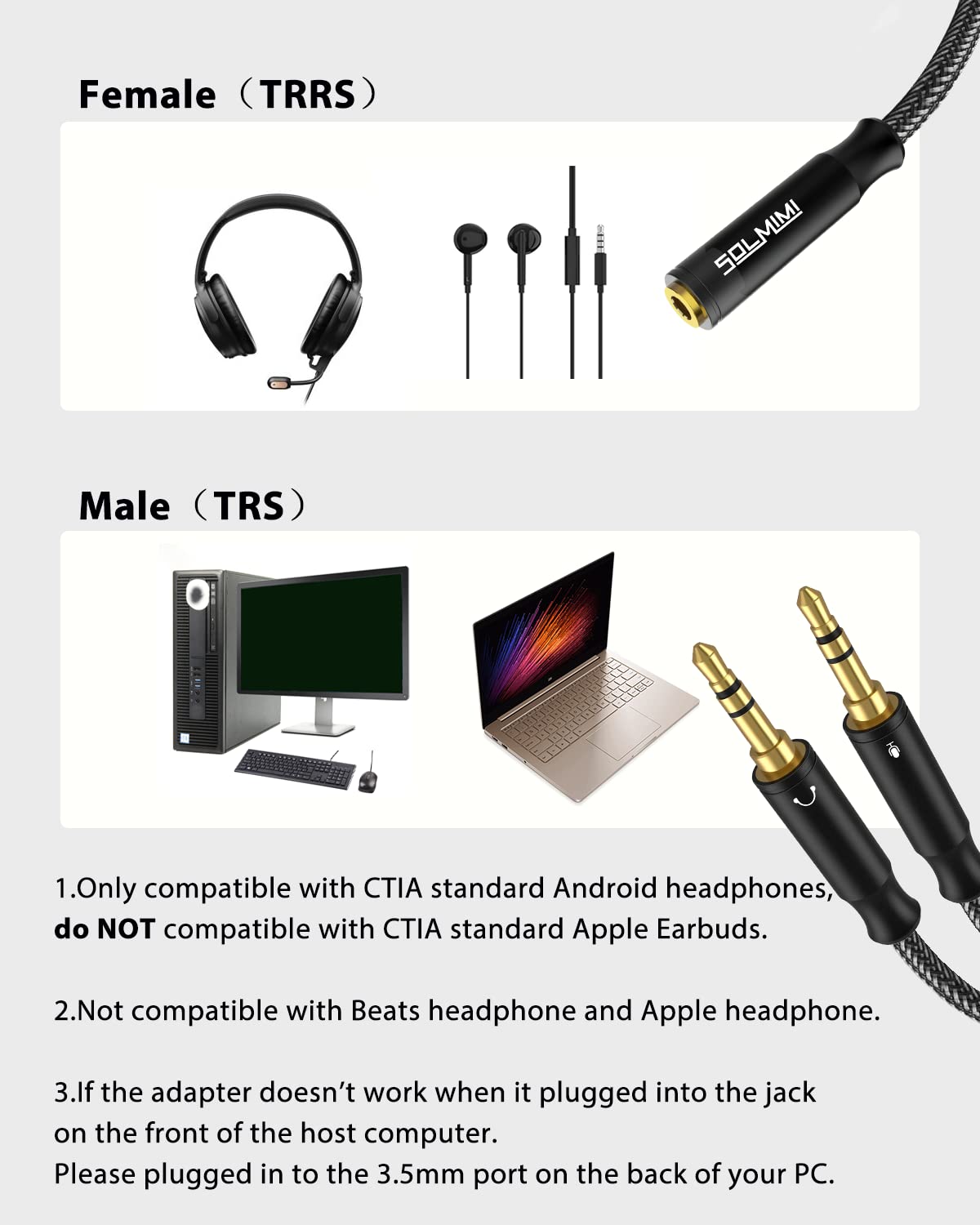 3.5mm Headphone Splitter Cable - Female to Dual Male TRS Audio Y Adapter for Gaming Headsets & PC | CTIA Standard | Nylon-Braided Matte Black (0.3M) | Perfect for Multiplayer Gaming, Streaming & Conference Calls