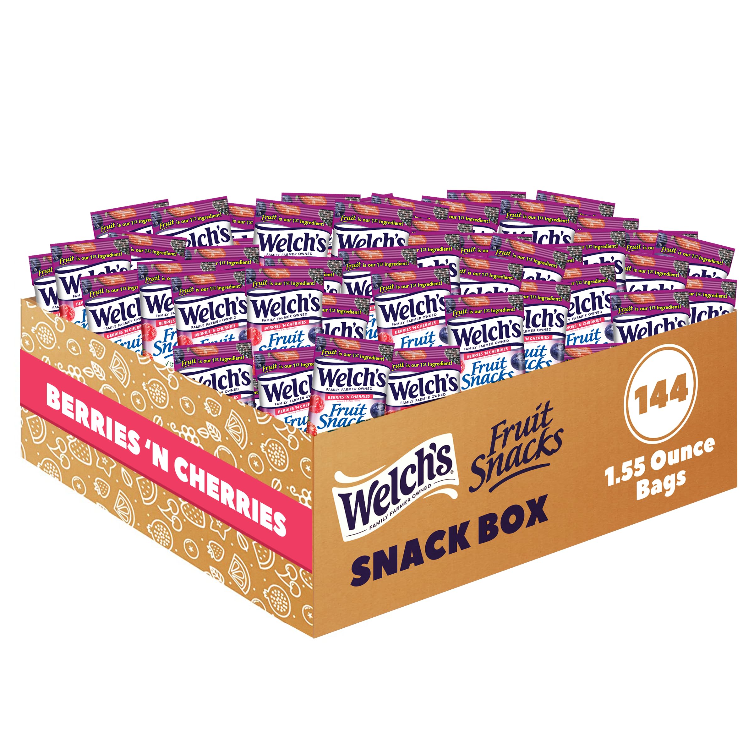 Welch's Mixed Fruit Snacks - Berries 'n Cherries Flavor | 1.55oz Single Serve Bags (144 Pack) | Healthy School Lunch Snacks, Office Treats & On-the-Go Energy Boost
