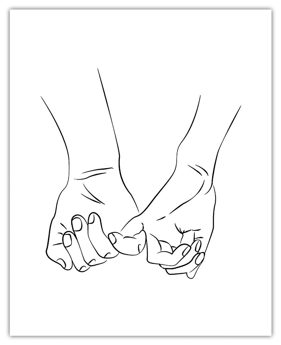 Pinky Swear Hand Sign Line Drawing Abstract Wall Art - Minimalist Boho Home Decor for Living Room, Bedroom & Office - Unframed 8x10 Inch Poster - Perfect for Nursery, Dorm & Gift Giving