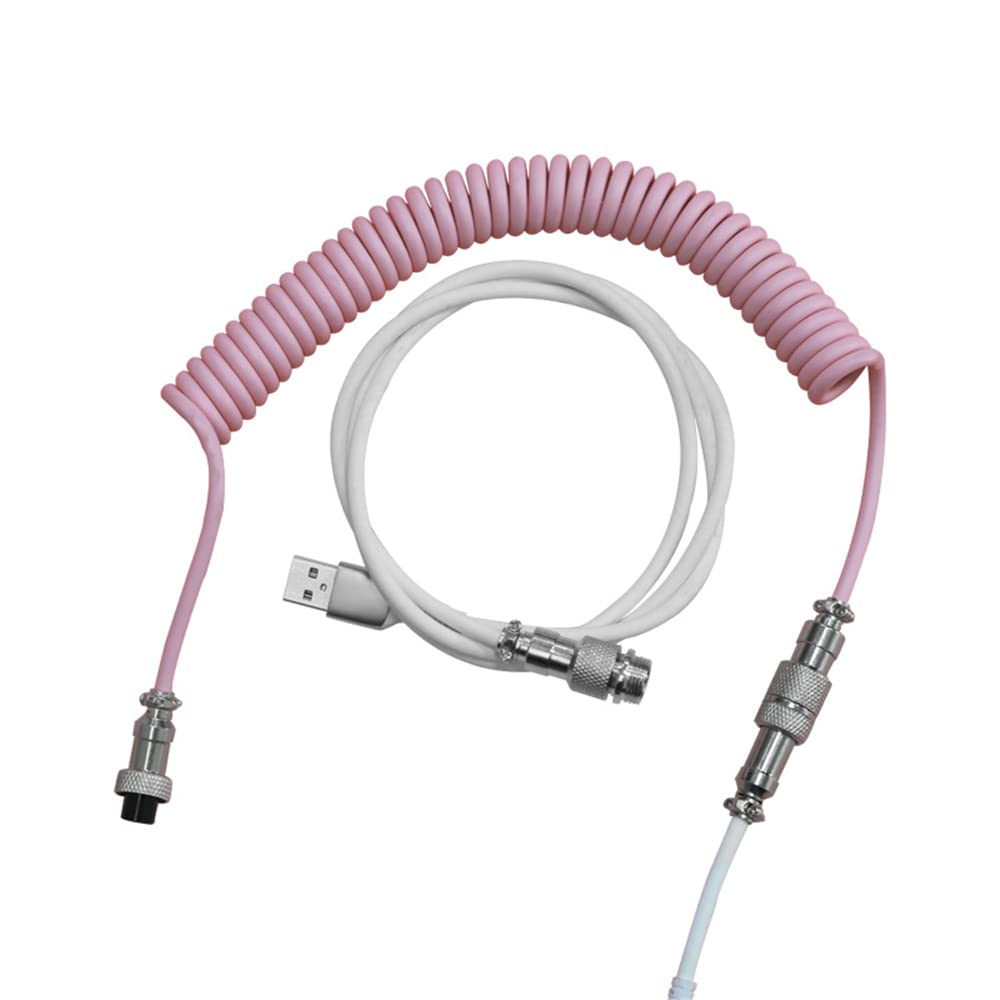 Mechanical Keyboard Coiled Aviator Cable - USB Type-C to USB Coiled Gaming Keyboard Cable with Aviation Connector - Durable Pink Keyboard Wire for Gaming, Typing & Office Work (Perfect for Mechanical Keyboards & PC Setups)