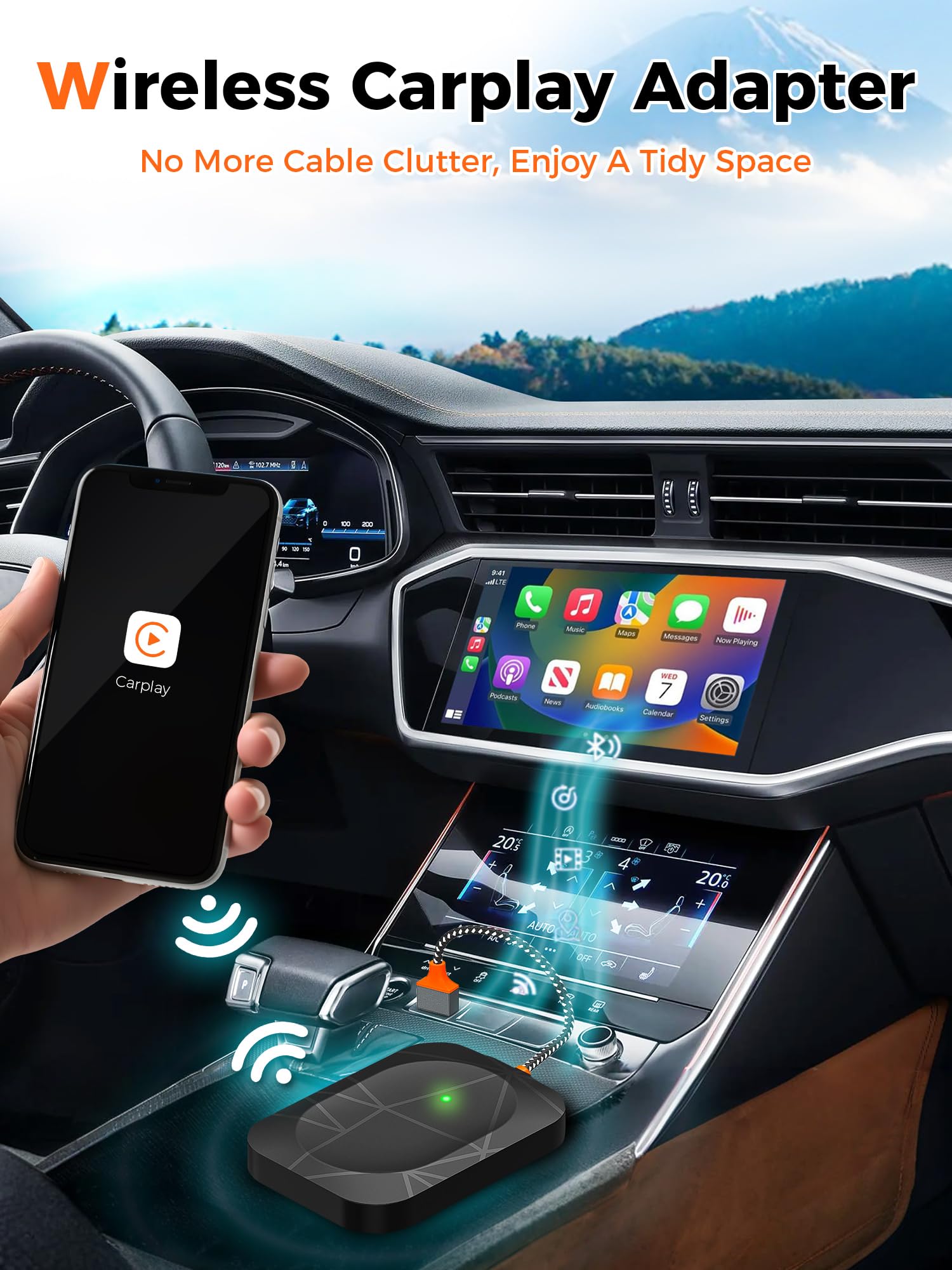 Wireless CarPlay Adapter for iPhone & Android - Plug & Play Auto Connect Converts Wired to Wireless CarPlay - Compatible with iOS 10+ & Android 11+ (Black) | Perfect for Hands-Free Driving & Seamless Music Streaming