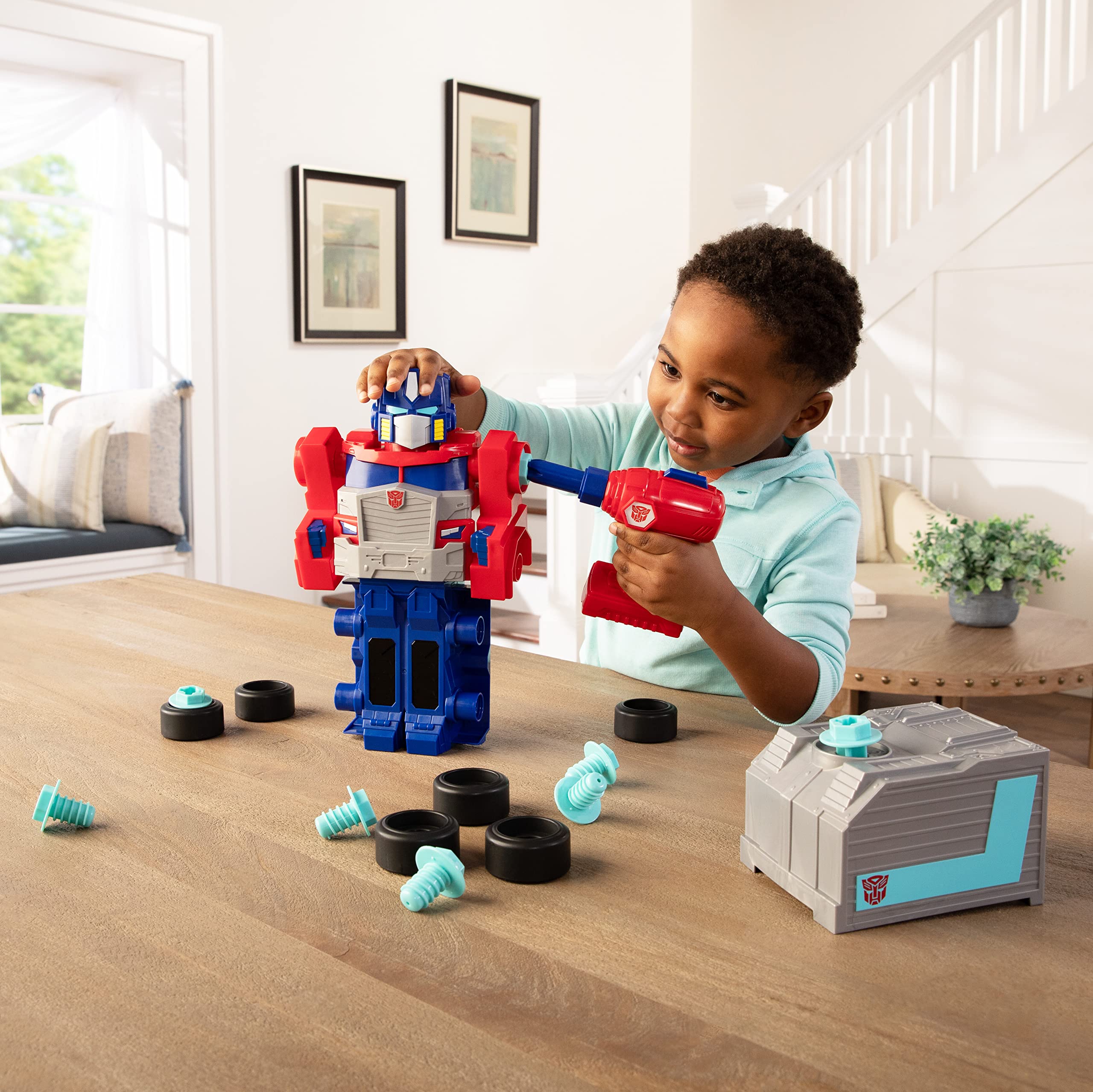 Optimus Prime Building Toys for Kids - STEM Educational Robot Construction Set with Electric Drill & AA Batteries - Transformers Action Figure for Boys & Girls Ages 18+ Months - Perfect for Birthday Gifts & Creative Playtime