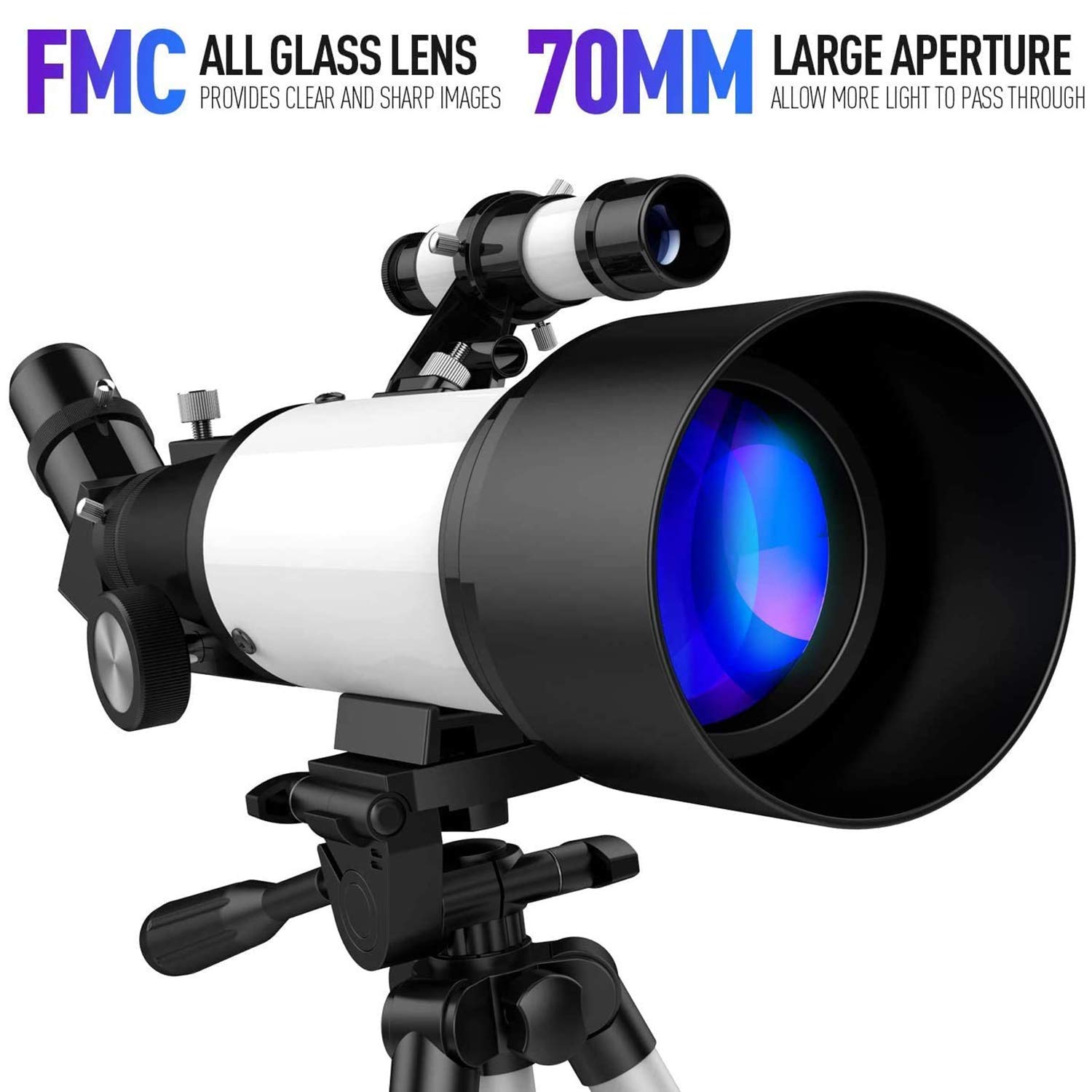 70mm Aperture 300mm Refractor Telescope for Astronomy - Portable Telescope for Kids, Adults & Beginners with Adjustable Tripod & Phone Adapter - Perfect for Stargazing, Moon Observation & Astrophotography