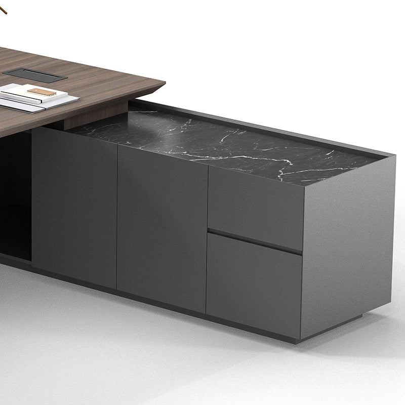 ARMANDO 220cm Executive Desk with Right Return in Hazelnut & Grey - Premium Office Furniture for Home & Business Workspaces