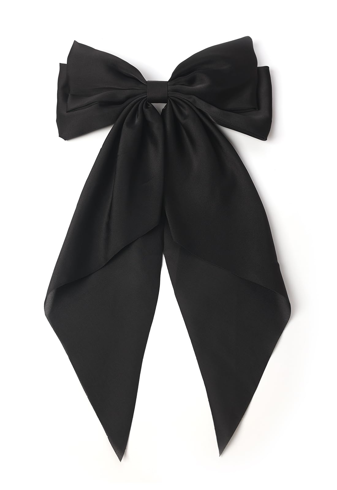 Elegant Satin Hair Bows for Women - Large Furling Pompom Hair Clips with Long Tail Ribbon - Black & Pink Hair Barrettes & Accessories for Parties, Weddings, Daily Styling