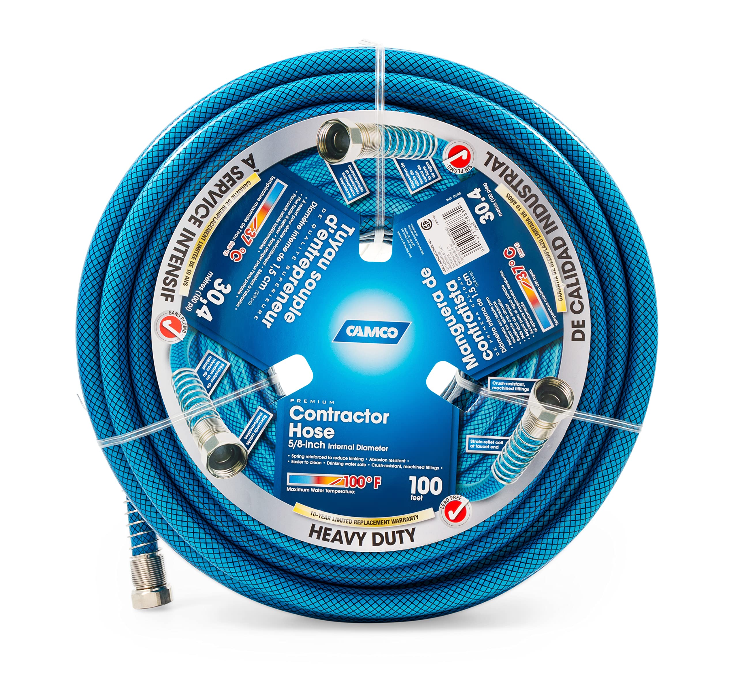 Camco 100-Foot Heavy-Duty Contractor Grade Water Hose - Premium Reinforced Outdoor Garden Hose (Model 22883) for Lawn Care, Car Washing & RV Use
