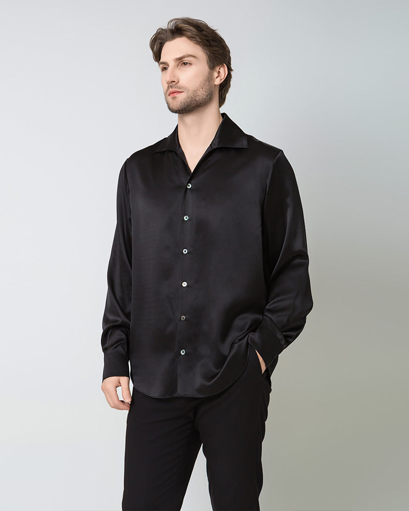 Classic Long Sleeve Silk Men's Shirt - Elegant Formal & Casual Wear for Business, Weddings & Special Occasions
