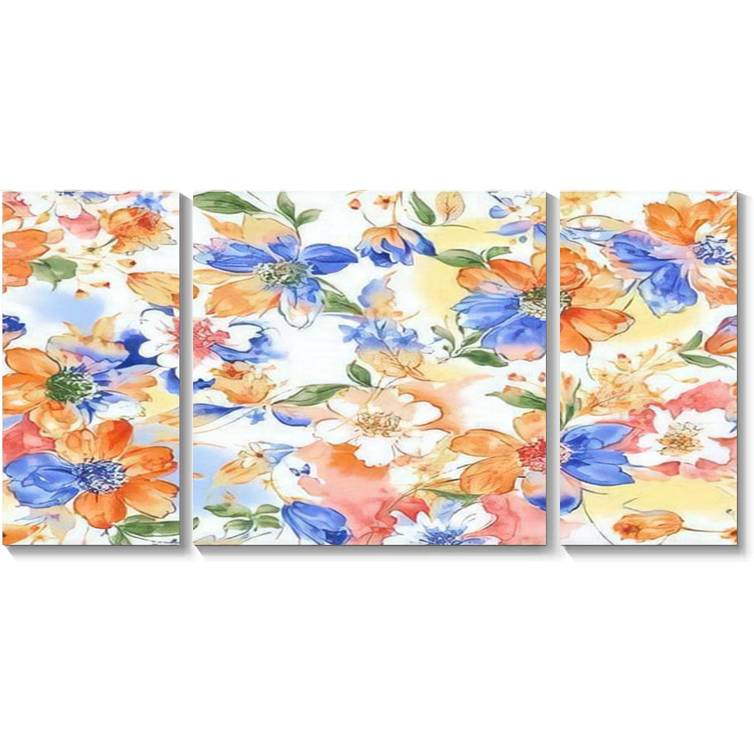 3 Panel Canvas Wall Art - Abstract Colorful Digital Flower & Leaf Bouquet Garden Framed Print Painting - Ready to Hang Home Decor for Living Room & Bedroom | Perfect for Modern Housewarming Gifts & Wall Decoration