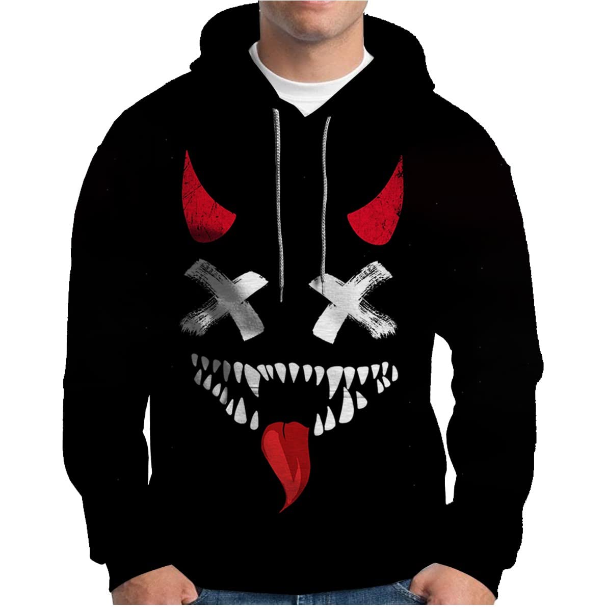 Men's Skull Print Hoodie - Gothic Streetwear Pullover Sweatshirt for Casual Wear | Perfect for Halloween, Concerts & Urban Fashion
