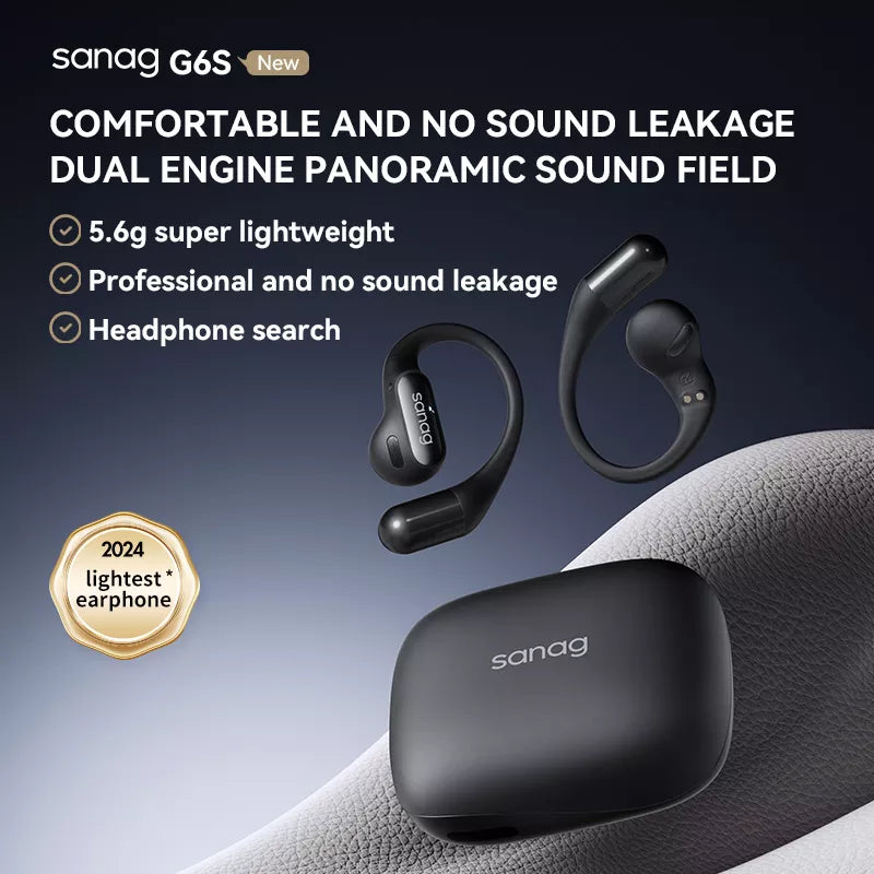Sanag G6S Wireless Bluetooth Headphones with Ear Hook - Open Ear Air Conduction Sport Headset for Running, Cycling, Gym & Outdoor Activities