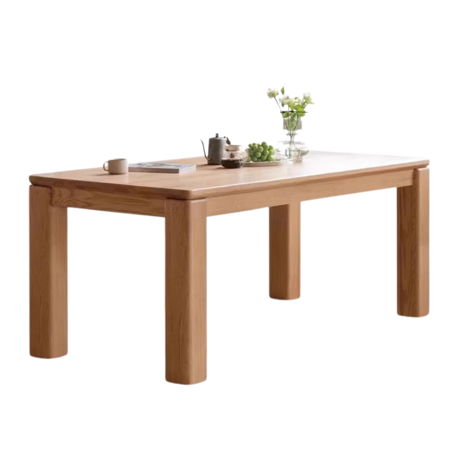 Solid Oak Wood Dining Table with Thick Legs - Rustic Farmhouse Style for Kitchen, Dining Room & Home Decor