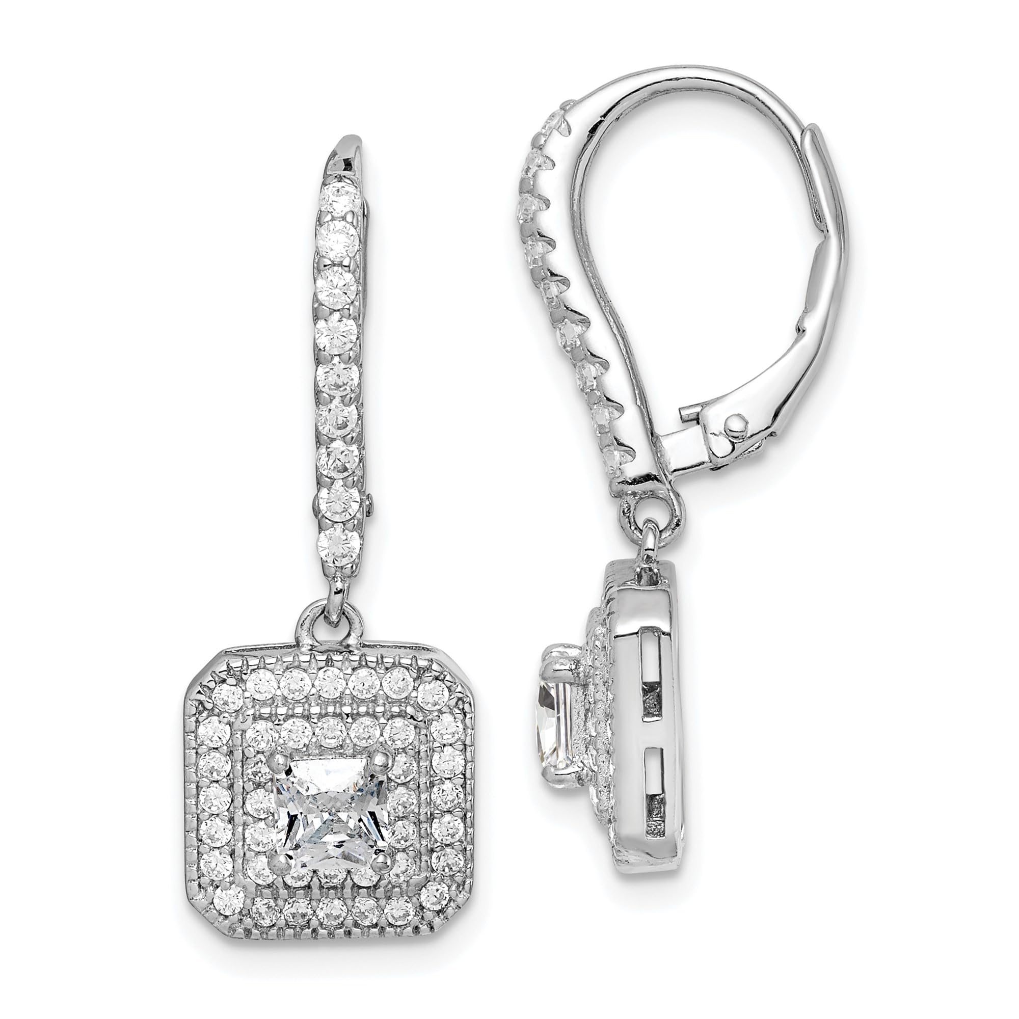 925 Sterling Silver Cubic Zirconia CZ Square Drop Dangle Earrings for Women - Elegant Fashion Jewelry Gift for Wedding, Party & Everyday Wear