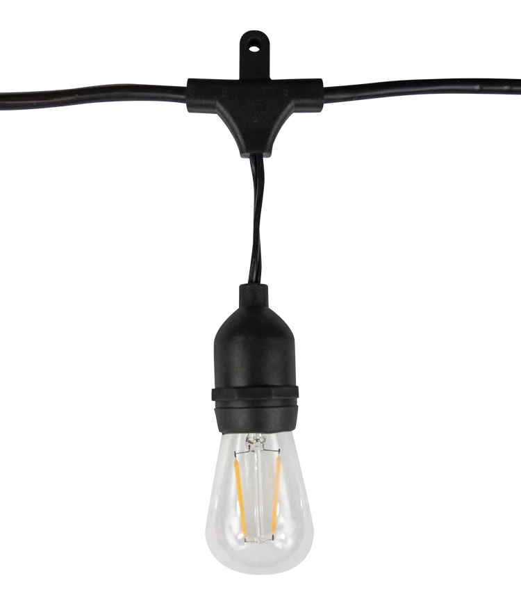 SLB101 48FT LED Bistro String Lights - Outdoor Weatherproof 120VAC, 24 S14 2.5W Edison Bulbs, 2700K Warm White, 2-Way Mounting - Perfect for Patio, Garden, Cafe, and Wedding Decor