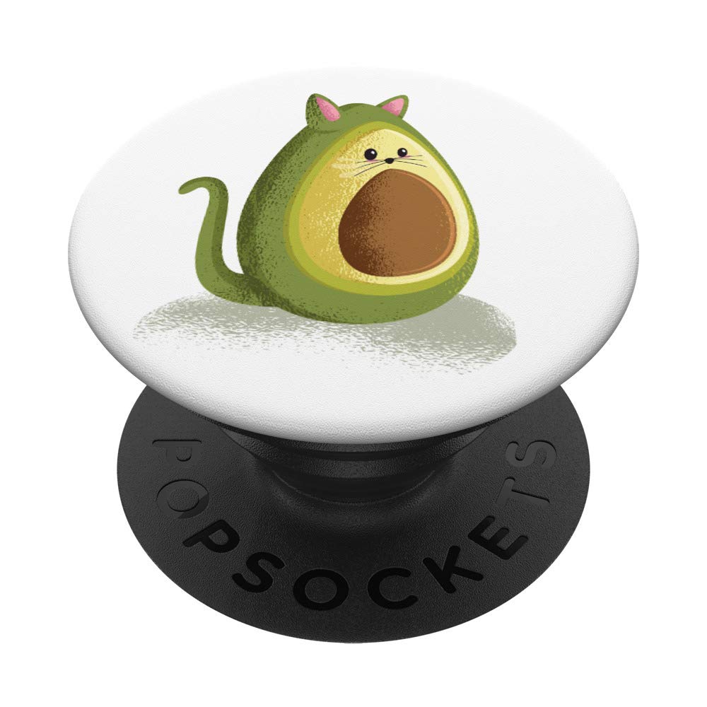 Cat and Avocado Phone Stand for Cat Lovers - Swappable PopGrip for Phones & Tablets - Perfect for Home, Office, and Travel