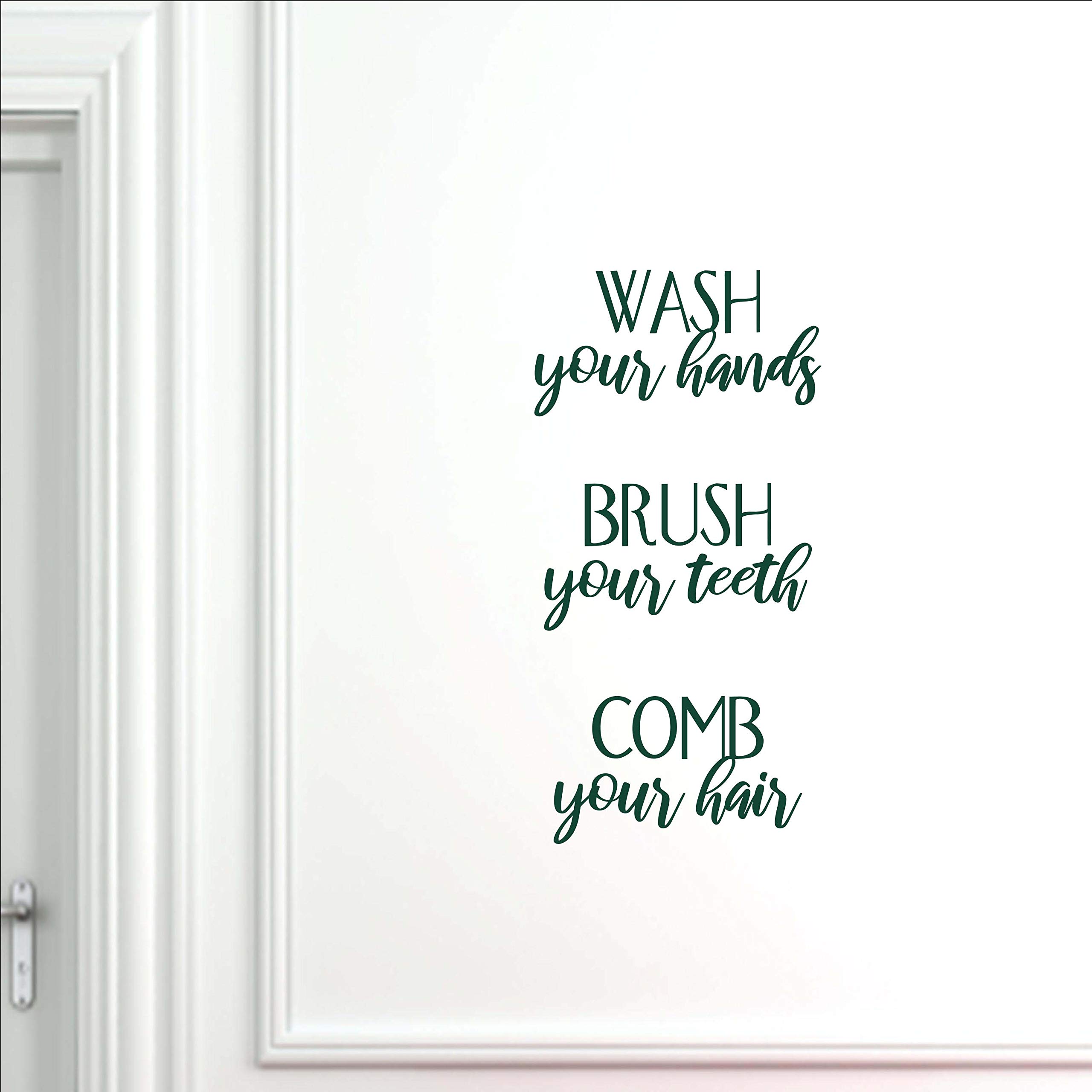 Wash Your Hands Brush Your Teeth Comb Your Hair - Motivational Bathroom Wall Decal Sticker | 16.5x33 Inch Removable Vinyl Art for Kids & Adults | Perfect for Bathroom, Nursery, or Classroom Decor