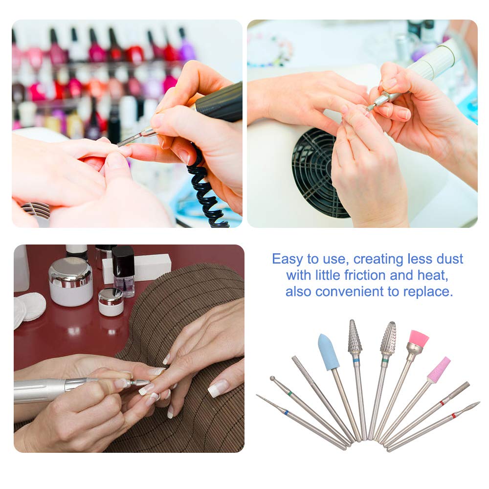 10PCS Professional Nail Art Kit - Manicure Pedicure Drill Bits Set with Nail Dust Brush for Acrylic Gel Polish | Perfect for Home Salon & Nail Art Enthusiasts