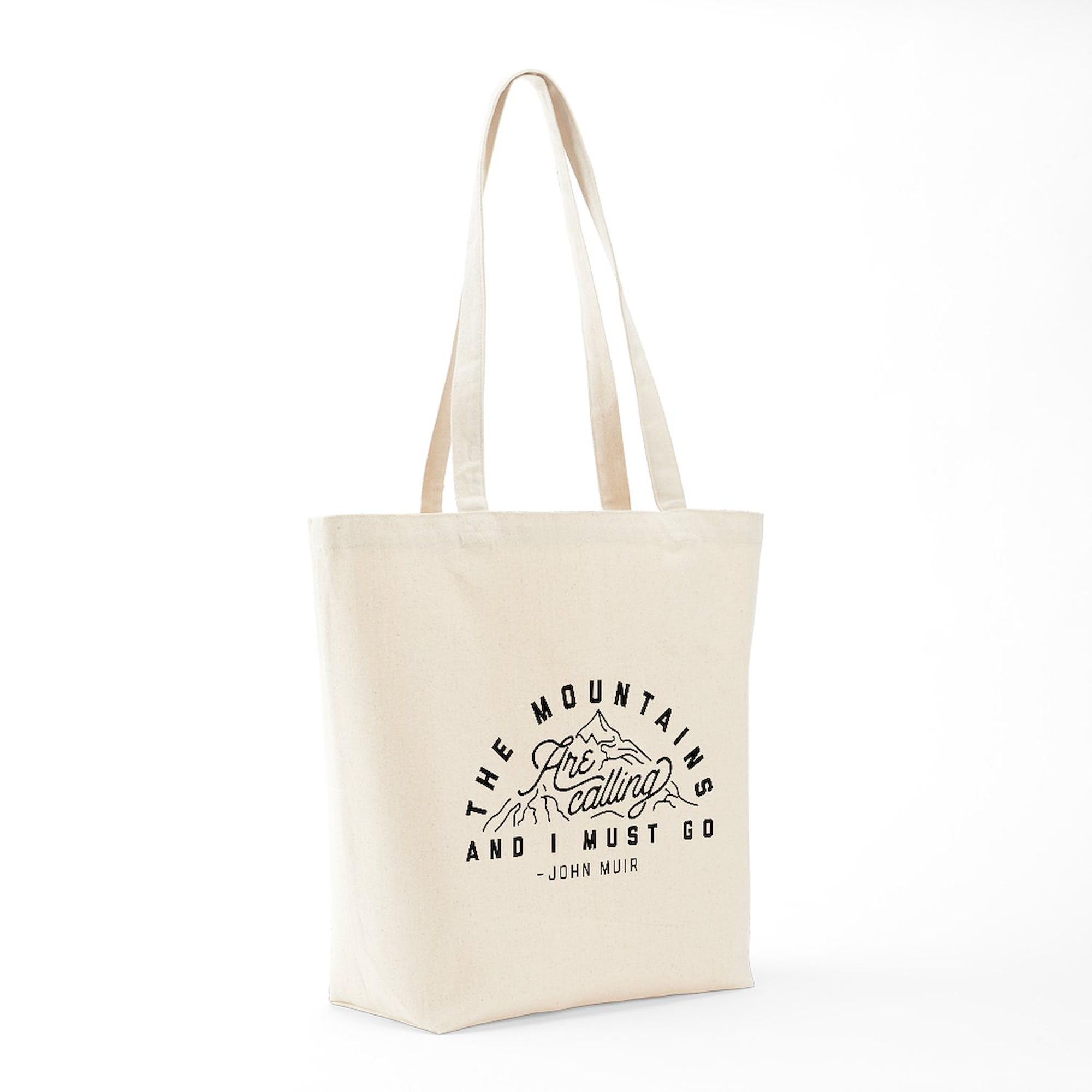 The Mountains Are Calling And I Must Go - Natural Canvas Tote Bag | Reusable Grocery Shopping Bag | Eco-Friendly Beach, Travel & Everyday Use
