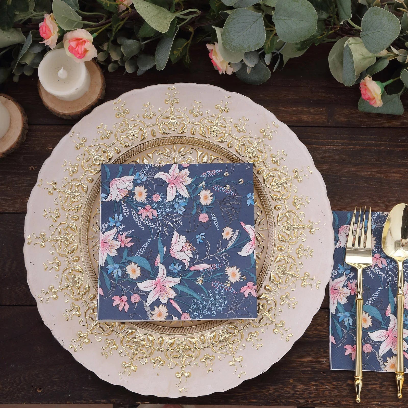 20-Pack Navy Blue 13x13 Inch Water Lily Cocktail Paper Napkins - Disposable Party Supplies for Weddings, Baby Showers & Dinner Parties