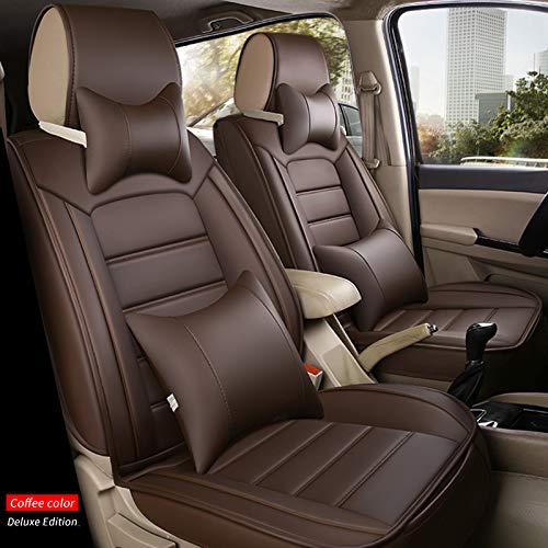 Premium Universal 7-Seat Car Seat Covers Set - Waterproof Leather Protection with 2 Headrests & 2 Lumbar Pillows (Coffee Brown) - Perfect for SUVs, Minivans & Family Vehicles
