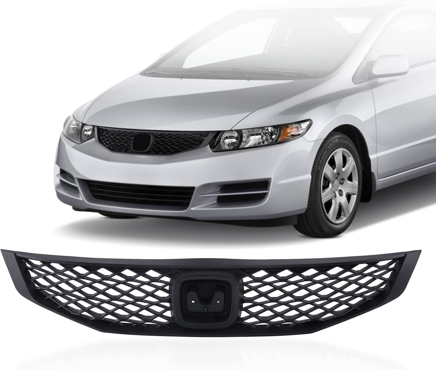 Black Mesh Front Grille Grill for 2009-2011 Honda Civic Coupe - Plastic Frame Replacement Part (HO1200199/71121SVAA50) | Durable & Stylish Upgrade for Car Exterior