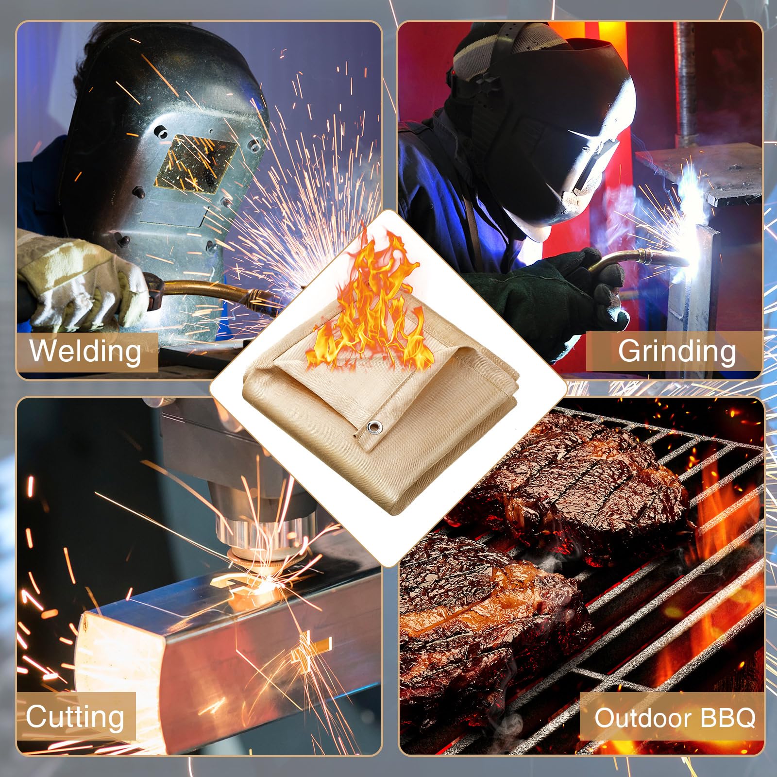8 Pack Heavy Duty Fiberglass Welding Blanket 4x6 ft, 800 GSM Fireproof & Flame Resistant - Fire Retardant Weld Insulation Cover with Grommets for Welders, Grilling, Camping & Emergency Fire Protection